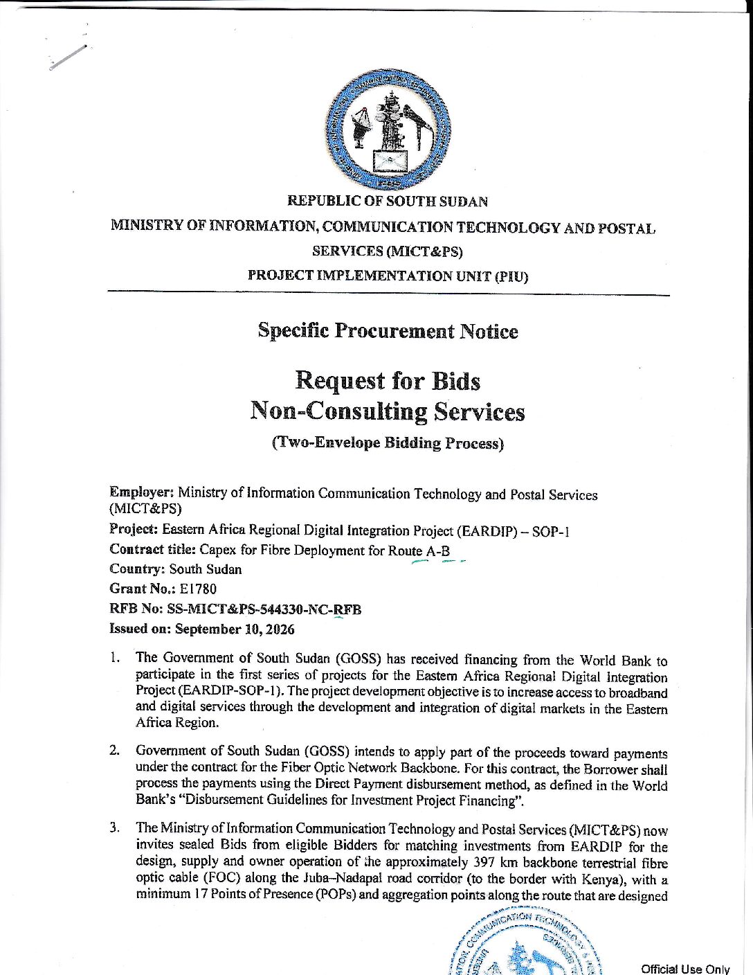 Request for bids , non-consulting services