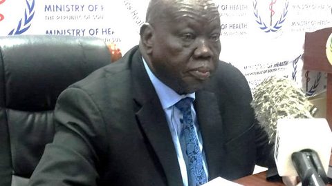 Dak Duop Bichiok, Caretaker Minister of Health as seen on Wednesday during press conference on Ebola situation status